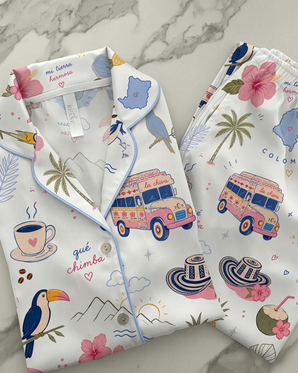Pijama Colombia pastel white